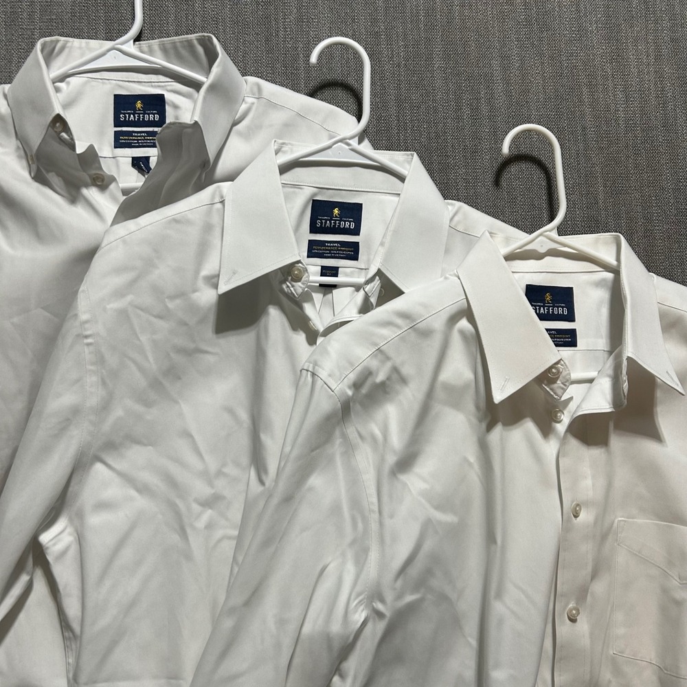 Stafford Travel Performance White Dress Shirt Bundle Mens 16.5 32-33 Regular Fit